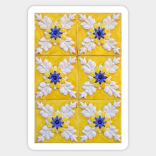 Portuguese azulejos. Yellow, white and blue tiles, Coimbra, Portugal Sticker